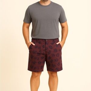 Stylish Maroon Leaf Print Men's Shorts
